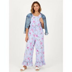 *Beautees Blue and Pink Floral Sleeveless Jumpsuit NWT